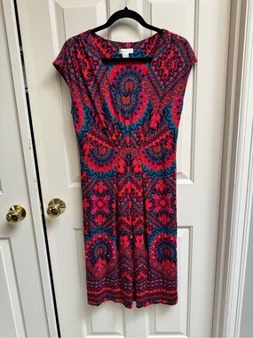 Monsoon Pink and Blue Geometric Midi Dress